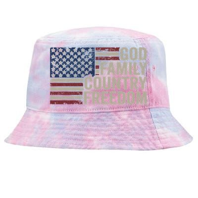 God Family Country Freedom Great Gift 4th July Usa Flag Christian Meaningful Gif Tie-Dyed Bucket Hat