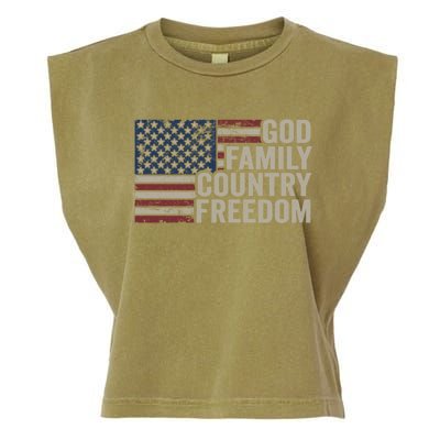 God Family Country Freedom Great Gift 4th July Usa Flag Christian Meaningful Gif Garment-Dyed Women's Muscle Tee