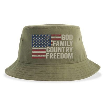 God Family Country Freedom Great Gift 4th July Usa Flag Christian Meaningful Gif Sustainable Bucket Hat