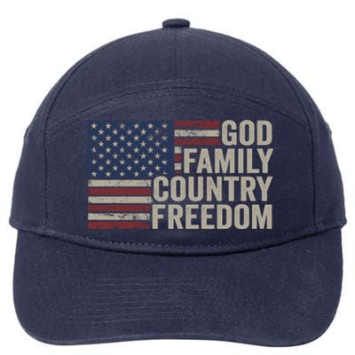 God Family Country Freedom Great Gift 4th July Usa Flag Christian Meaningful Gif 7-Panel Snapback Hat