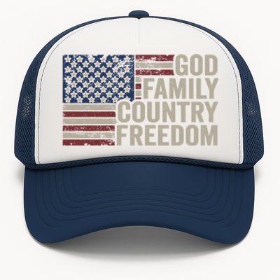 God Family Country Freedom Great Gift 4th July Usa Flag Christian Meaningful Gif Trucker Hat