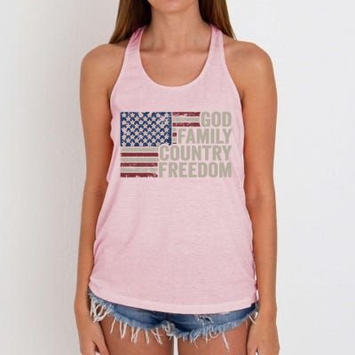 God Family Country Freedom Great Gift 4th July Usa Flag Christian Meaningful Gif Women's Knotted Racerback Tank