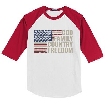 God Family Country Freedom Great Gift 4th July Usa Flag Christian Meaningful Gif Kids Colorblock Raglan Jersey