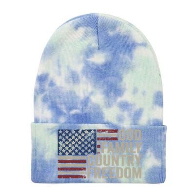 God Family Country Freedom Great Gift 4th July Usa Flag Christian Meaningful Gif Tie Dye 12in Knit Beanie