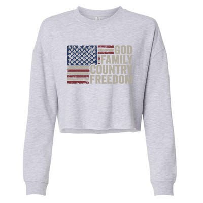 God Family Country Freedom Great Gift 4th July Usa Flag Christian Meaningful Gif Cropped Pullover Crew