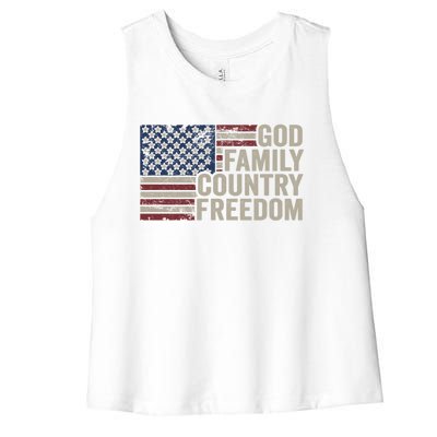 God Family Country Freedom Great Gift 4th July Usa Flag Christian Meaningful Gif Women's Racerback Cropped Tank