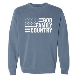 God Family Country Gift Usa Patriotic Christian American Flag Funny Gift Garment-Dyed Sweatshirt