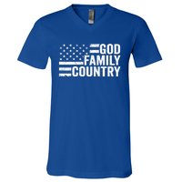 God Family Country Gift Usa Patriotic Christian American Flag Funny Gift V-Neck T-Shirt