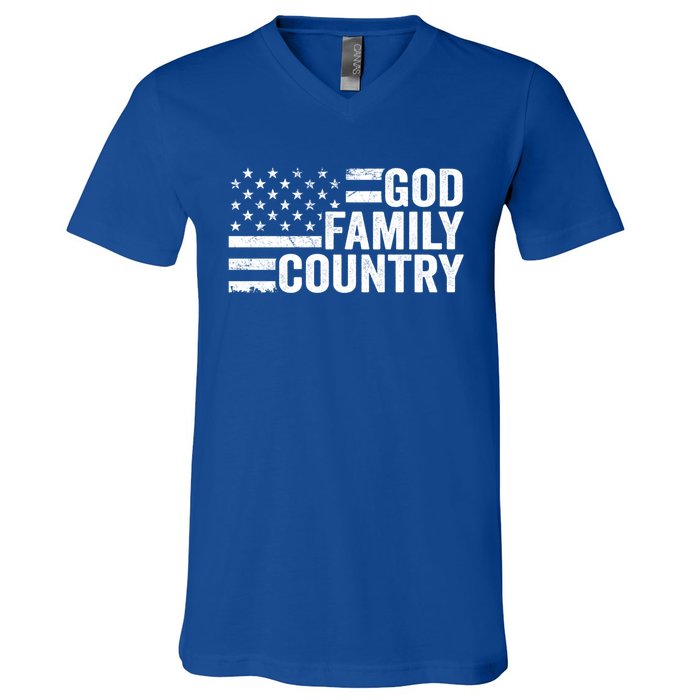 God Family Country Gift Usa Patriotic Christian American Flag Funny Gift V-Neck T-Shirt