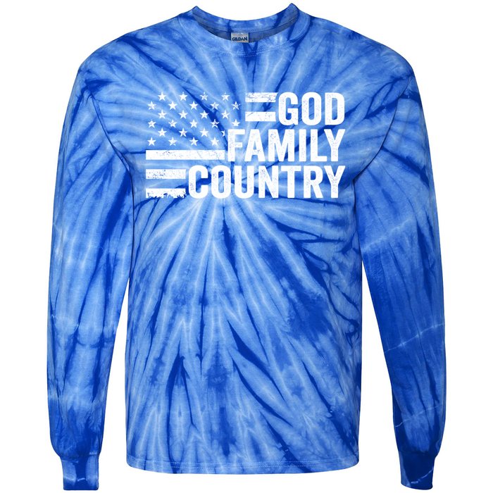 God Family Country Gift Usa Patriotic Christian American Flag Funny Gift Tie-Dye Long Sleeve Shirt