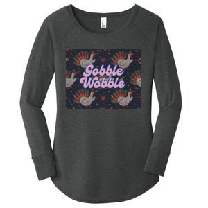 Gobble Funny Cute Turkey Face Cute Turkey Family Thanksgiving Thanksgivings Women's Perfect Tri Tunic Long Sleeve Shirt