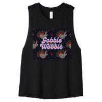 Gobble Funny Cute Turkey Face Cute Turkey Family Thanksgiving Thanksgivings Women's Racerback Cropped Tank