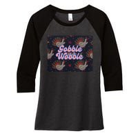 Gobble Funny Cute Turkey Face Cute Turkey Family Thanksgiving Thanksgivings Women's Tri-Blend 3/4-Sleeve Raglan Shirt