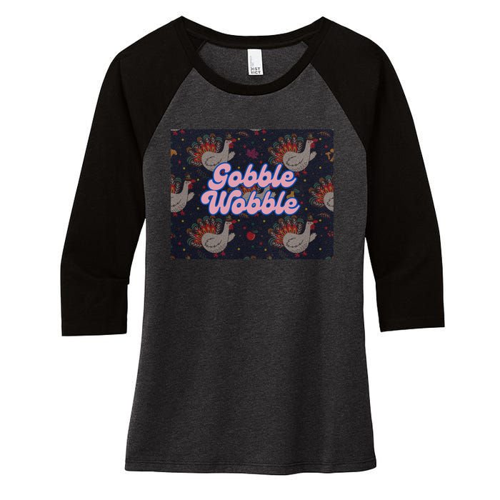 Gobble Funny Cute Turkey Face Cute Turkey Family Thanksgiving Thanksgivings Women's Tri-Blend 3/4-Sleeve Raglan Shirt