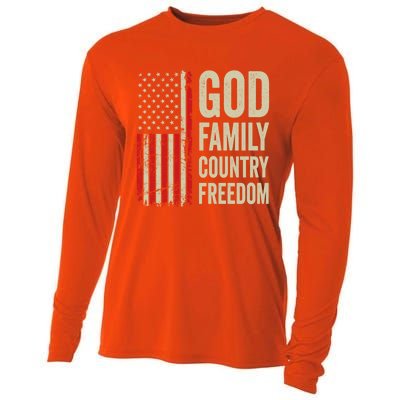 God Family Country Freedom Gift Patriotic Usa Flag Gift Cooling Performance Long Sleeve Crew