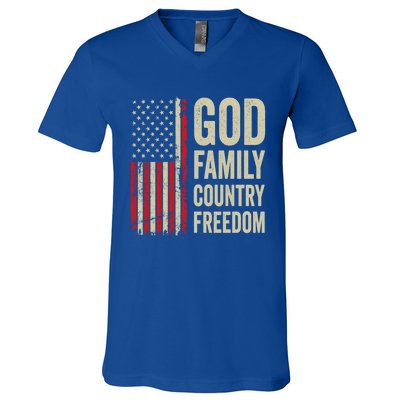 God Family Country Freedom Gift Patriotic Usa Flag Gift V-Neck T-Shirt