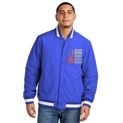 God Family Country Freedom Gift Patriotic Usa Flag Gift Insulated Varsity Jacket