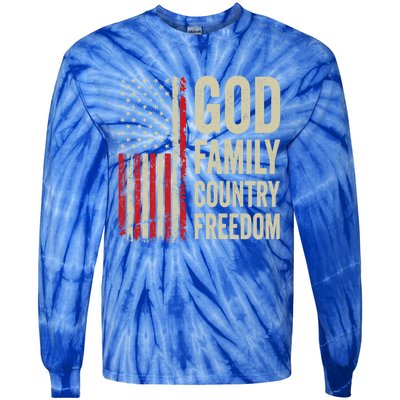 God Family Country Freedom Gift Patriotic Usa Flag Gift Tie-Dye Long Sleeve Shirt