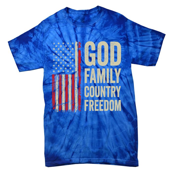 God Family Country Freedom Gift Patriotic Usa Flag Gift Tie-Dye T-Shirt