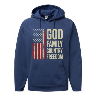 God Family Country Freedom Gift Patriotic Usa Flag Gift Performance Fleece Hoodie