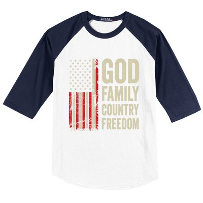 God Family Country Freedom Gift Patriotic Usa Flag Gift Baseball Sleeve Shirt