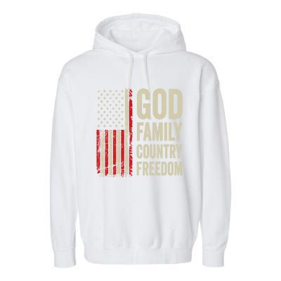 God Family Country Freedom Gift Patriotic Usa Flag Gift Garment-Dyed Fleece Hoodie