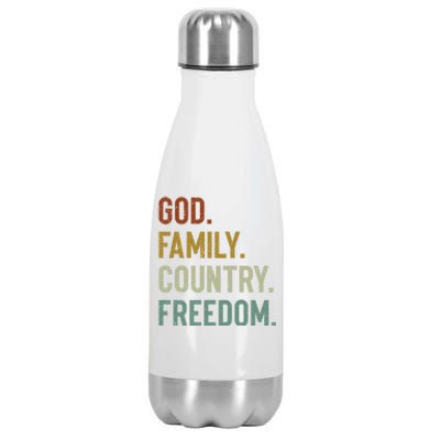 God Family Country Freedom Retro Patriotic Christian Values Gift Stainless Steel Insulated Water Bottle