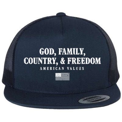 God Family Country And Freedom Gift Flat Bill Trucker Hat