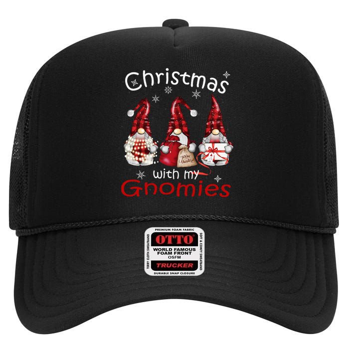 Gnome Family Christmas Buffalo Plaid High Crown Mesh Back Trucker Hat