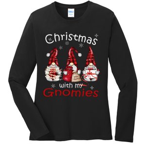 Gnome Family Christmas Buffalo Plaid Ladies Long Sleeve Shirt