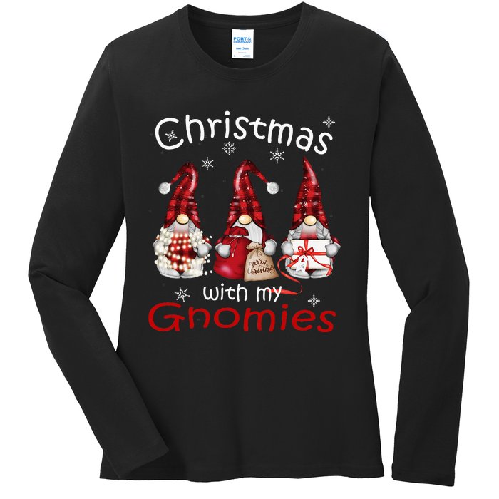 Gnome Family Christmas Buffalo Plaid Ladies Long Sleeve Shirt