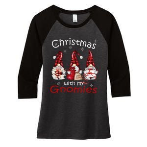 Gnome Family Christmas Buffalo Plaid Women's Tri-Blend 3/4-Sleeve Raglan Shirt