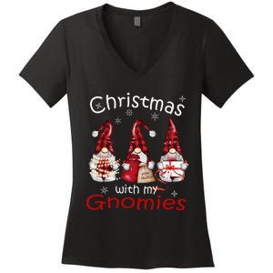 Gnome Family Christmas Buffalo Plaid Women's V-Neck T-Shirt