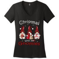 Gnome Family Christmas Buffalo Plaid Women's V-Neck T-Shirt