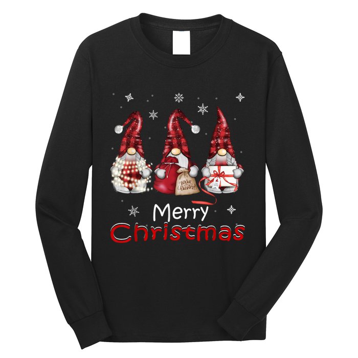 Gnome Family Christmas For Women Buffalo Plaid Long Sleeve Shirt