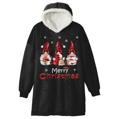 Gnome Family Christmas For Women Buffalo Plaid Hooded Wearable Blanket
