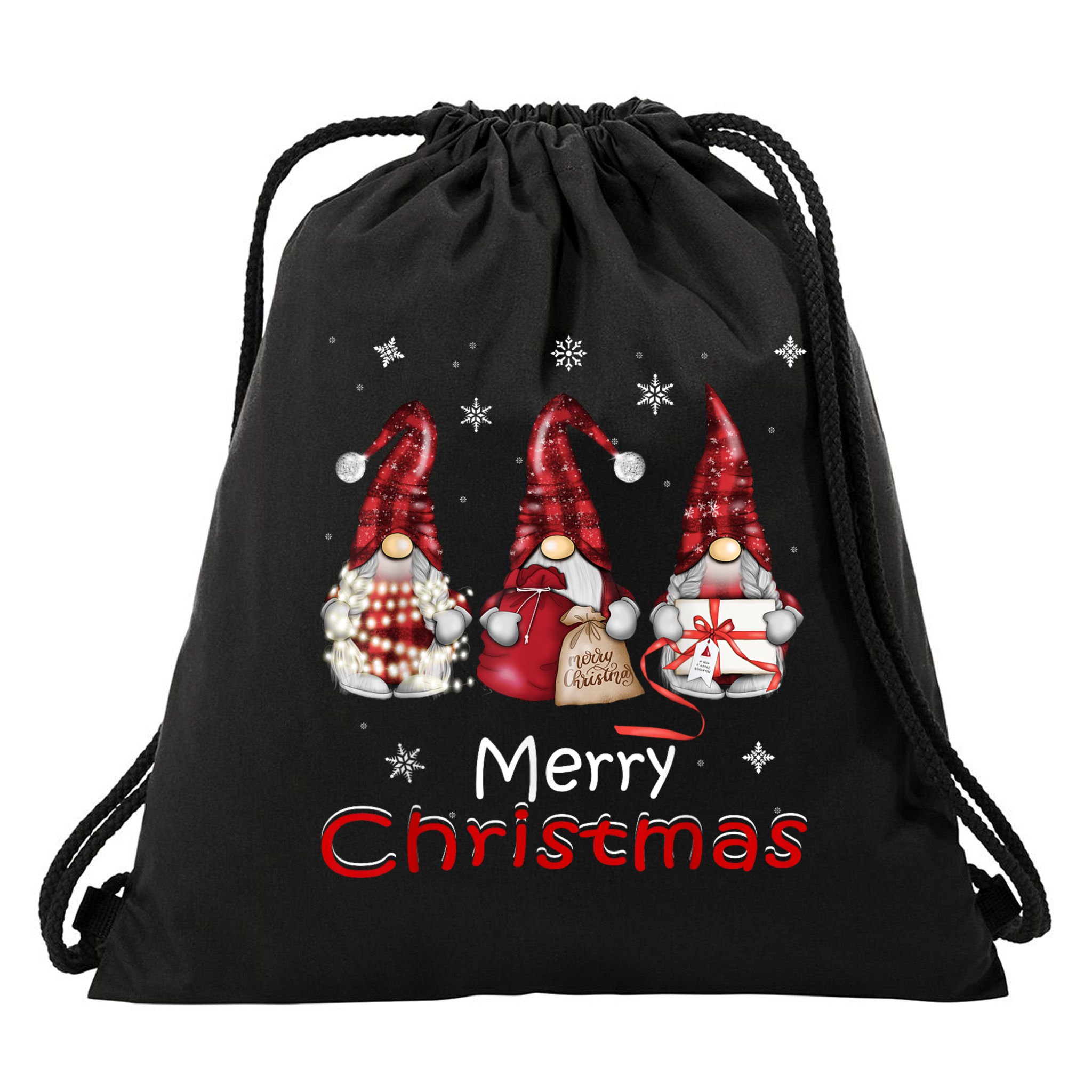 Gnome Family Christmas For Women Buffalo Plaid Drawstring Bag