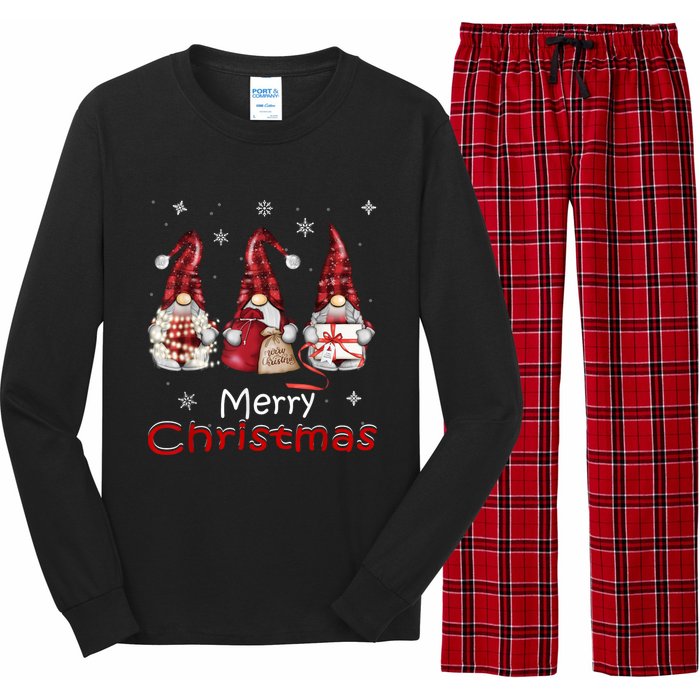 Gnome Family Christmas For Women Buffalo Plaid Long Sleeve Pajama Set