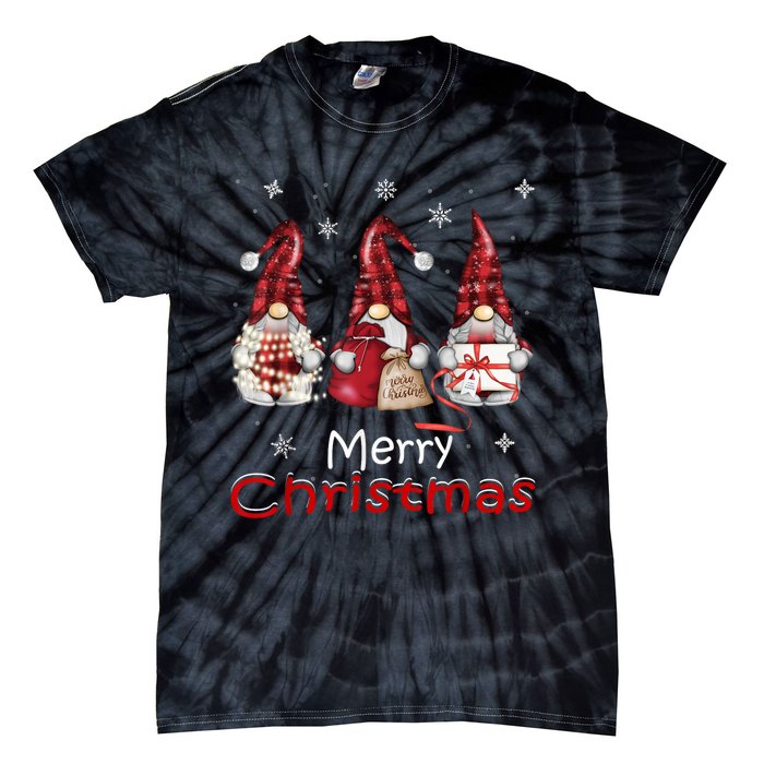 Gnome Family Christmas For Women Buffalo Plaid Tie-Dye T-Shirt