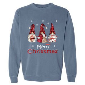 Gnome Family Christmas For Women Buffalo Plaid Garment-Dyed Sweatshirt