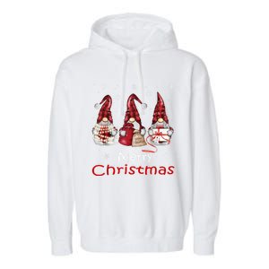 Gnome Family Christmas For Women Buffalo Plaid Garment-Dyed Fleece Hoodie