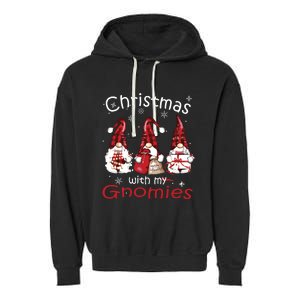 Gnome Family Christmas Shirts For Women Buffalo Plaid Garment-Dyed Fleece Hoodie