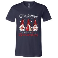 Gnome Family Christmas Shirts For Women Buffalo Plaid V-Neck T-Shirt