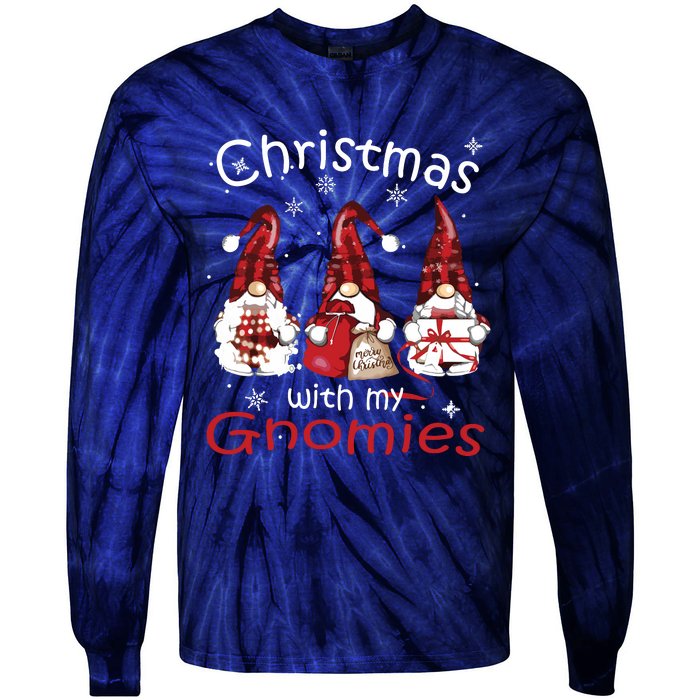 Gnome Family Christmas Shirts For Women Buffalo Plaid Tie-Dye Long Sleeve Shirt