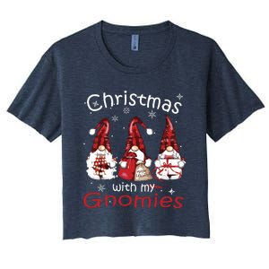 Gnome Family Christmas Shirts For Women Buffalo Plaid Women's Crop Top Tee