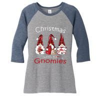 Gnome Family Christmas Shirts For Women Buffalo Plaid Women's Tri-Blend 3/4-Sleeve Raglan Shirt