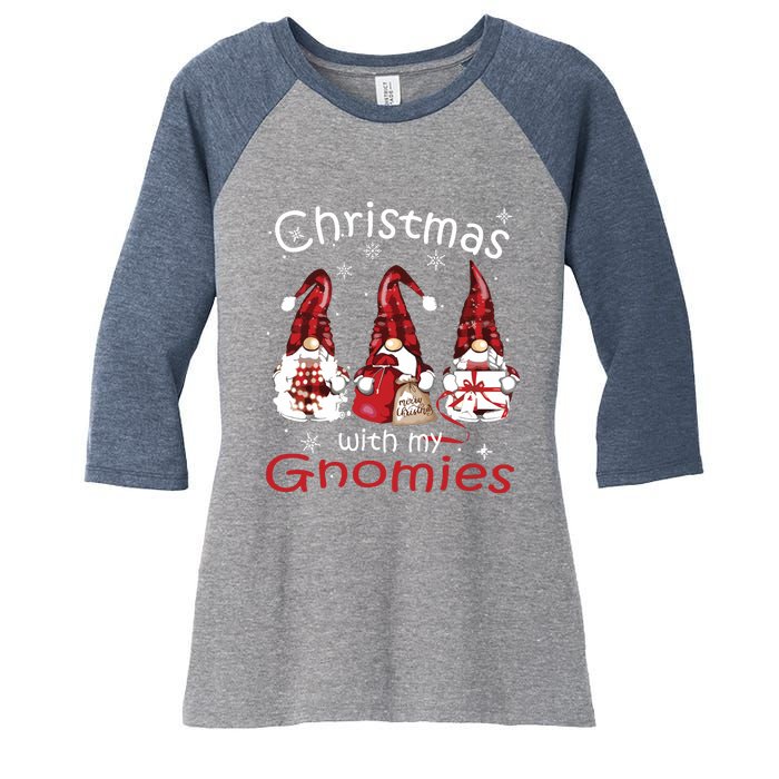 Gnome Family Christmas Shirts For Women Buffalo Plaid Women's Tri-Blend 3/4-Sleeve Raglan Shirt