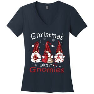 Gnome Family Christmas Shirts For Women Buffalo Plaid Women's V-Neck T-Shirt