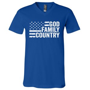 God Family Country Cool Gift Usa Patriotic Christian American Flag Cool Gift V-Neck T-Shirt