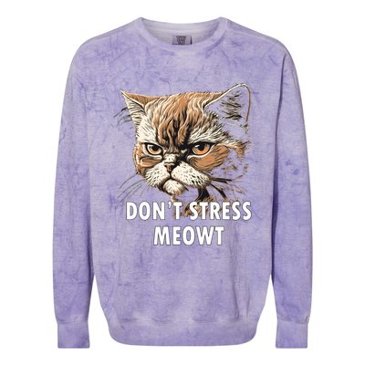 Grumpy Funny Cat Dont Stress Meowt Silly Cats Lover Great Gift Colorblast Crewneck Sweatshirt